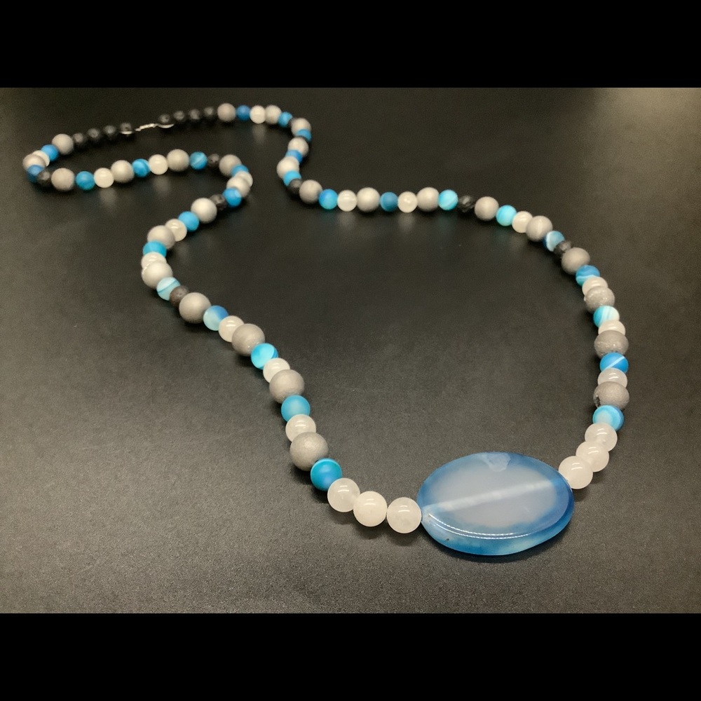 Boho Quartzite, Druzy, Agate & Lava Bead Necklace - Picture 9 of 9